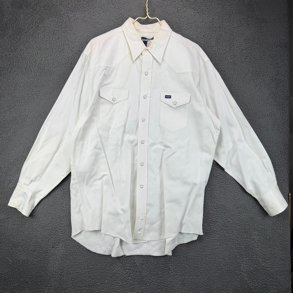 Wrangler Mens Western Pearl Snap Shirt White Long Sleeve X-Long Tails 17.5 x 35
